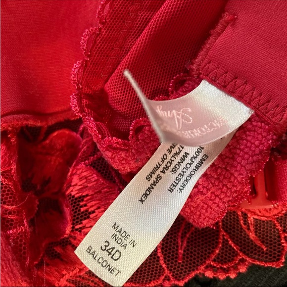 Victorias Secret 34D Dream Angels Padded Lined Balconet Bra Lacey Red Floral - Picture 5 of 8